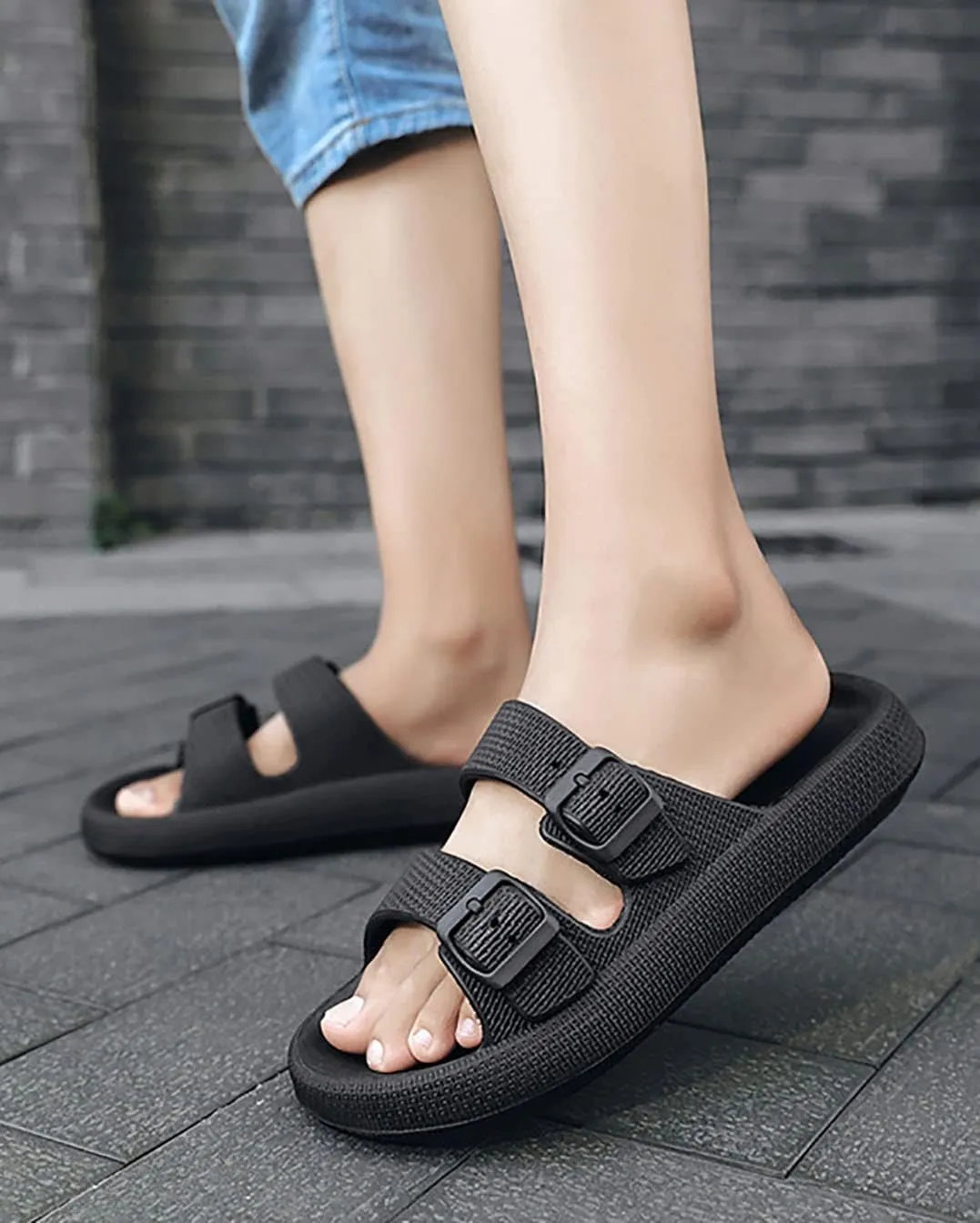 Women's Men's Cloud Slippers Pillow Sandals Cloud Slide Sandals Pillow Double Buckle Adjustable Slippers Non-Slip Platform Sandals