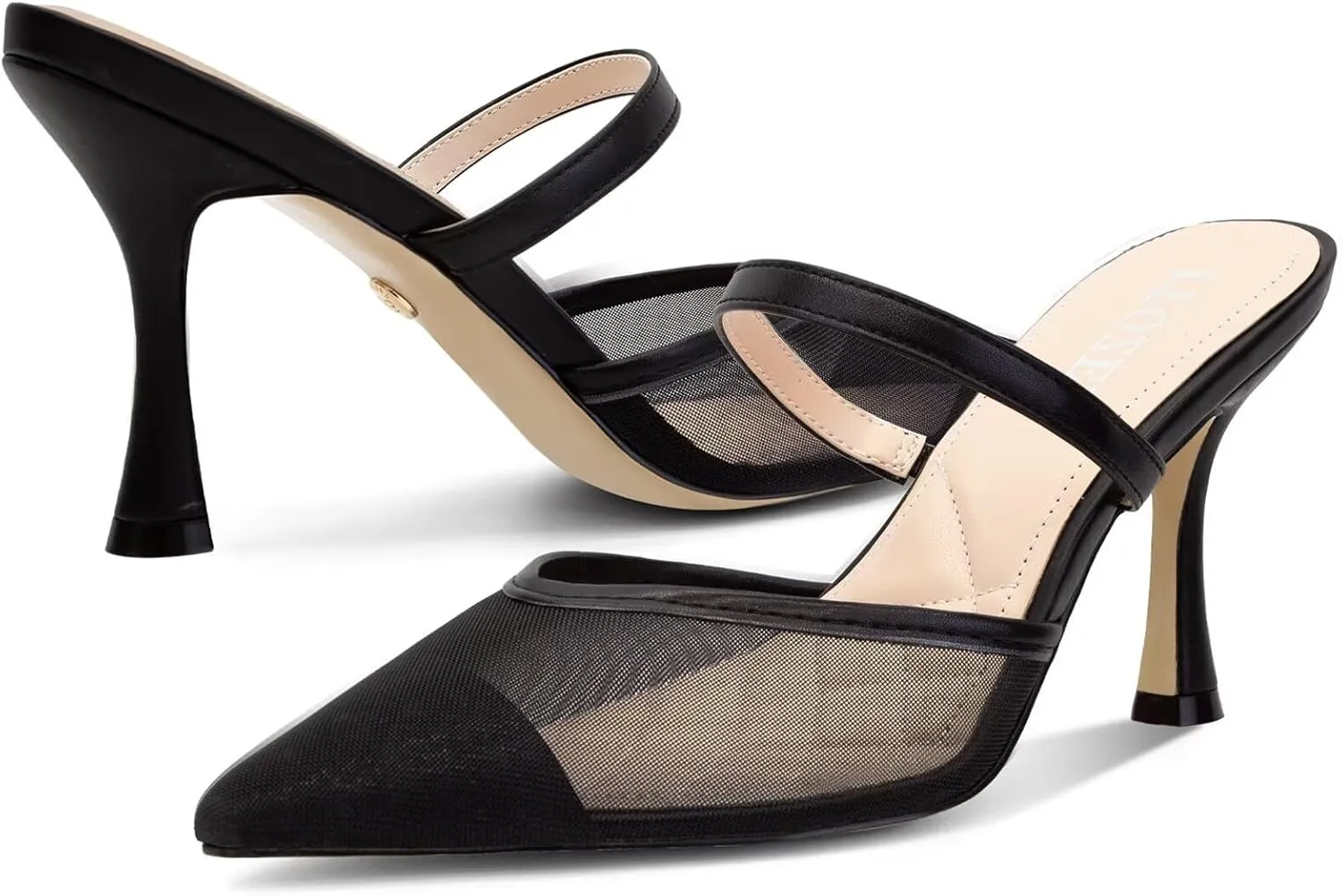 Women's Mesh Mule Heels for Women Close Pointed Toe High Heels Pumps Womens Heeled Sandals