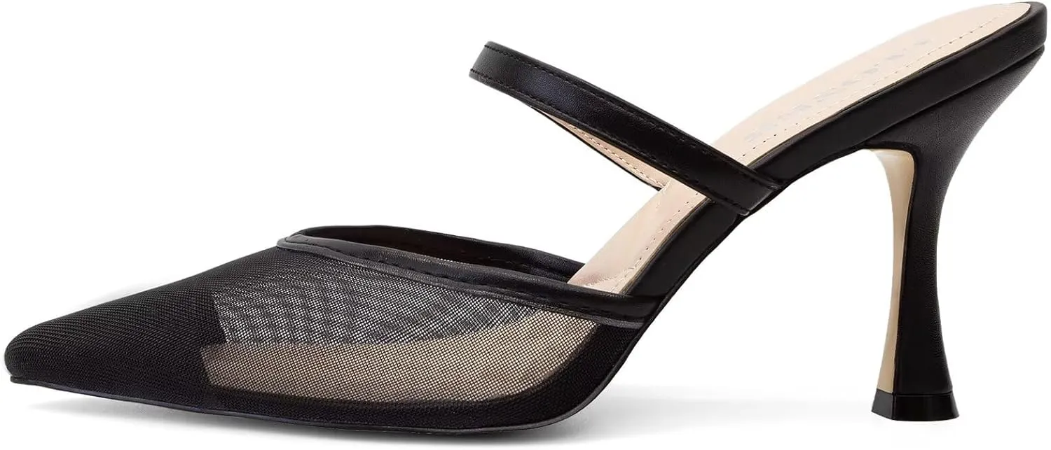 Women's Mesh Mule Heels for Women Close Pointed Toe High Heels Pumps Womens Heeled Sandals