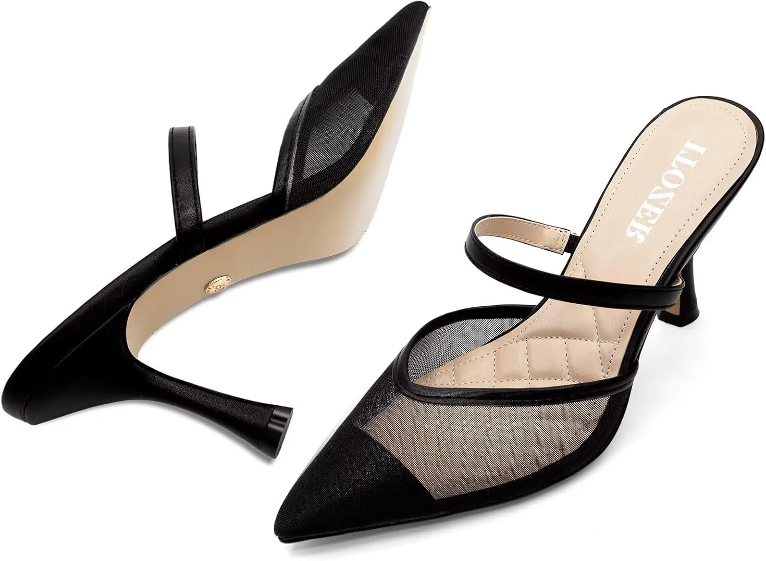 Women's Mesh Mule Heels for Women Close Pointed Toe High Heels Pumps Womens Heeled Sandals