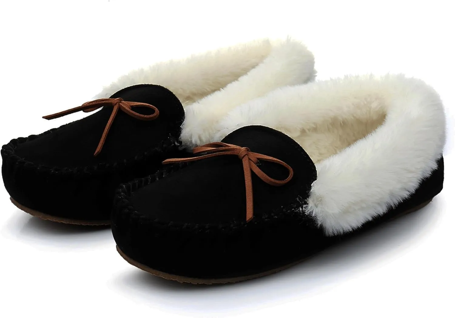 Women's Moccasin Slippers - Slip On House Slipper Warm Faux Fur lined Indoor Outdoor Shoe