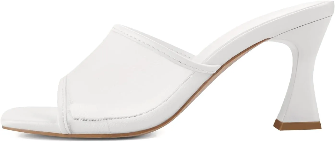 Women's Mule Heels Chunky Kitten Heeled Sandals Mesh Slip On Square Toe Comfortable Casual Dress Pumps Shoes
