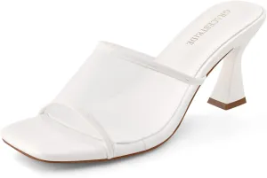 Women's Mule Heels Chunky Kitten Heeled Sandals Mesh Slip On Square Toe Comfortable Casual Dress Pumps Shoes
