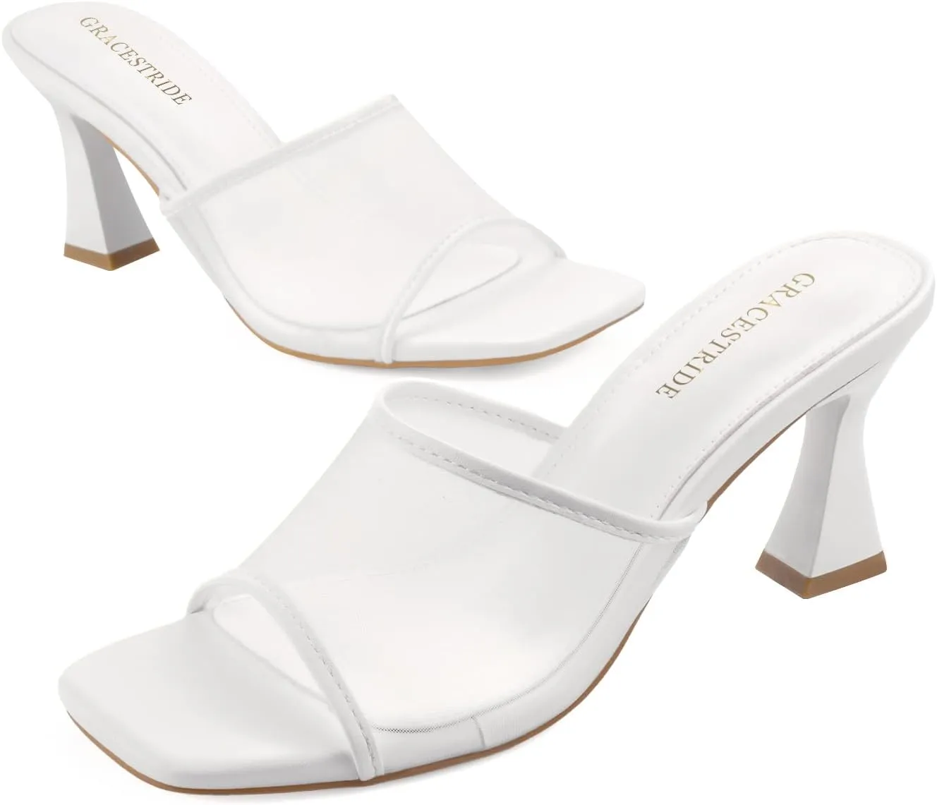 Women's Mule Heels Chunky Kitten Heeled Sandals Mesh Slip On Square Toe Comfortable Casual Dress Pumps Shoes