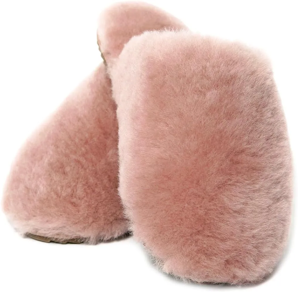 Womens Natural Sheepskin Fur Warm Slipper Comfy Slip on House Slippers Indoor Outdoor Scuff Slipper