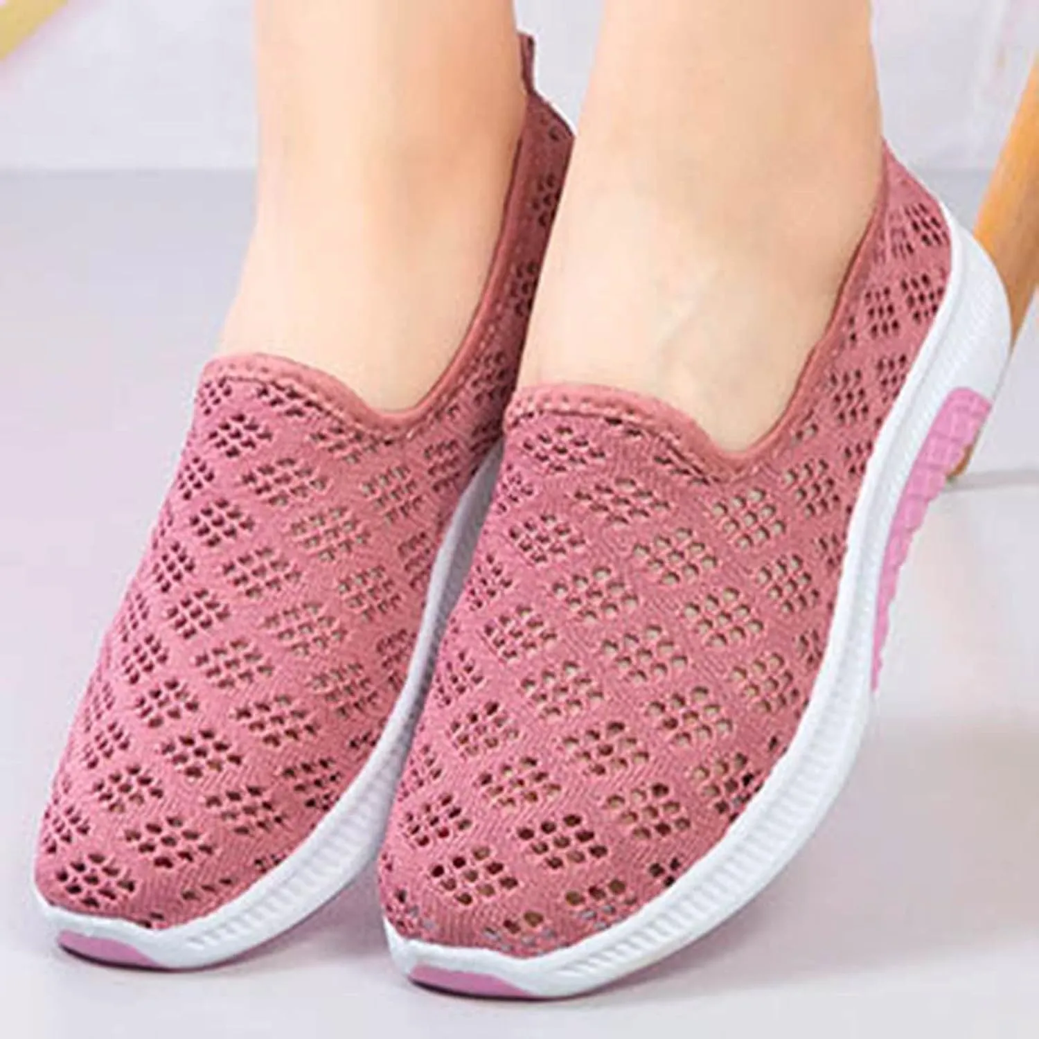 Womens Non Slip Slip On Sneakers Casual Walking Shoes Lightweight Canvas Comfortable Flats Elastic Loafers
