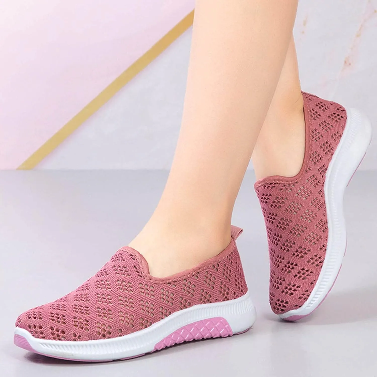 Womens Non Slip Slip On Sneakers Casual Walking Shoes Lightweight Canvas Comfortable Flats Elastic Loafers