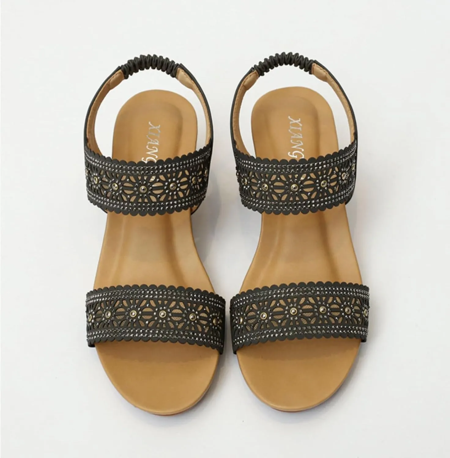 Womens Open Toe Espadrilles Dressy Low Wedge Sandals Slip on Elastic Ankle Strap Sandals, Hollow Out Breathable Low Heel Sandal Summer Casual Dress Shoes