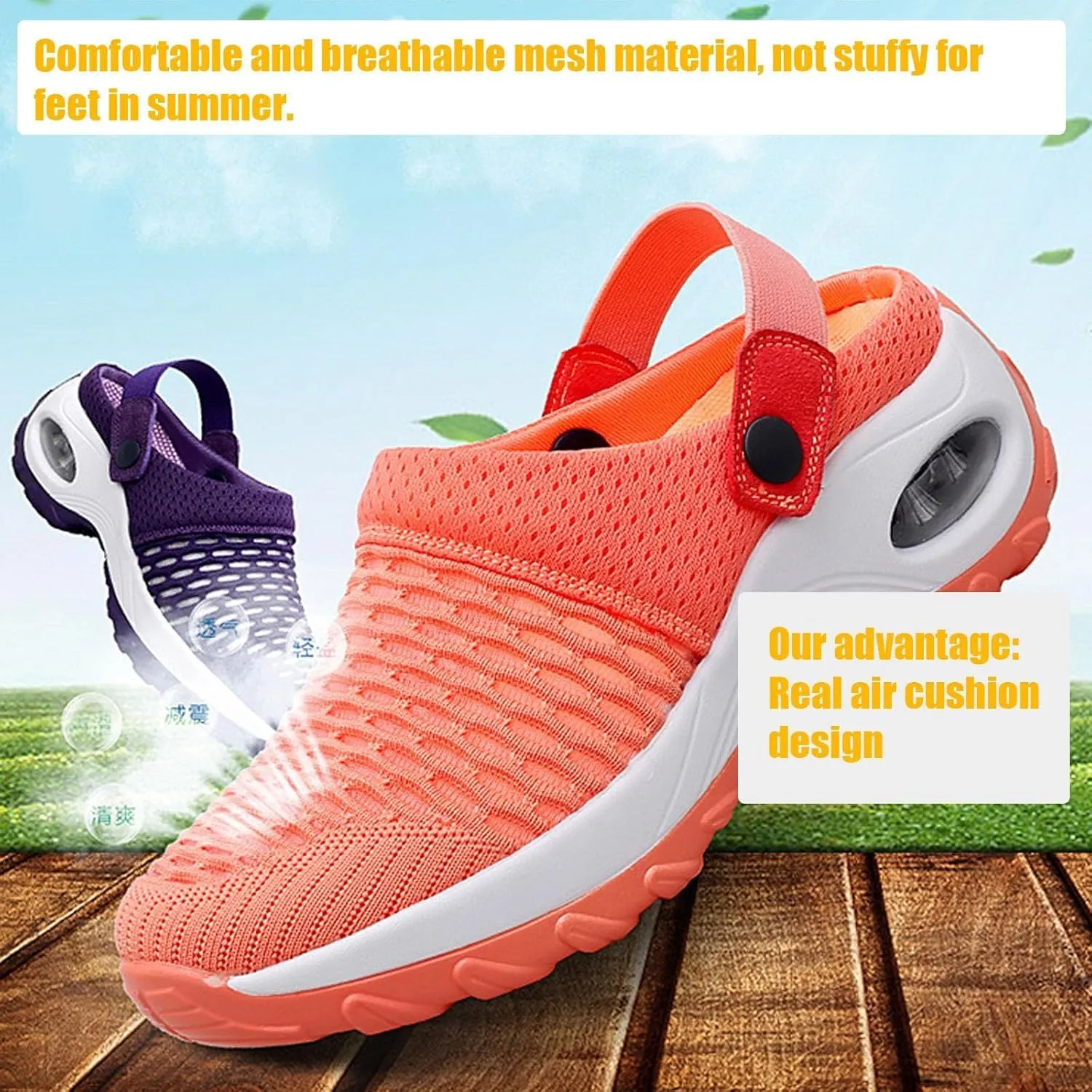 Womens Orthopedic Clogs with Air Cushion Breathable Slip-On Arch Support Sandals Lightweight Beach Walking Slippers