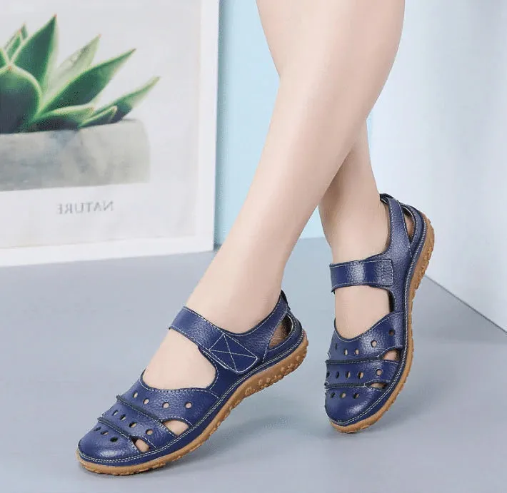 Women's Orthopedic Hook Flat Leather Sandals