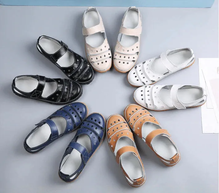 Women's Orthopedic Hook Flat Leather Sandals