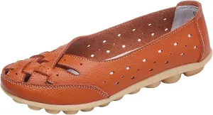 Womens Orthopedic Loafers in Breathable Leather Comfortable Hollow Soft Flats Sandals Summer Casual Slip-On Shoes