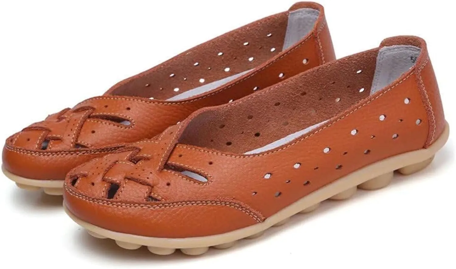 Womens Orthopedic Loafers in Breathable Leather Comfortable Hollow Soft Flats Sandals Summer Casual Slip-On Shoes