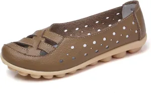 Womens Orthopedic Loafers in Breathable Leather Comfortable Hollow Soft Flats Sandals Summer Casual Slip-On Shoes