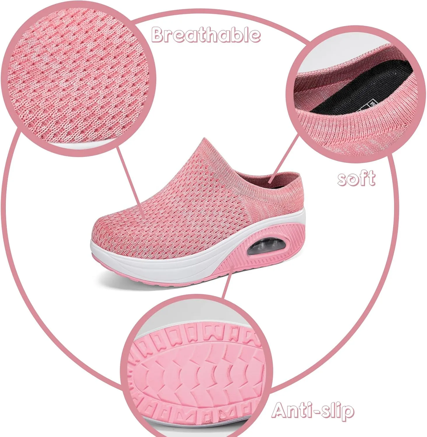 Women's Orthopedic Mule Clogs Closed Round Toe Stretch Knitted Platform Comfortable Breathable Air Cushion Walking Sliipers Open Back Wedge Heel Casual Mules Sneaker with Arch Support