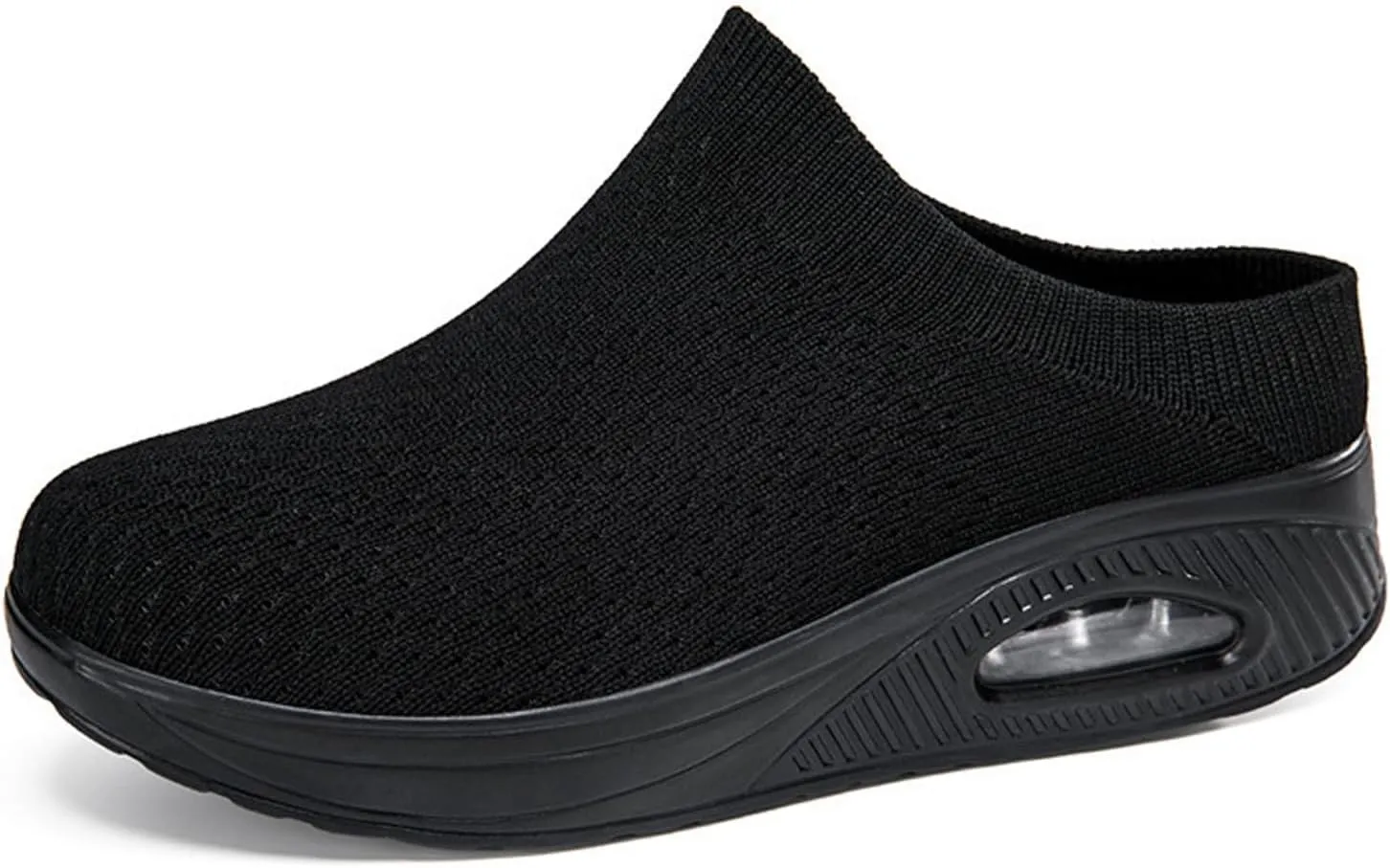 Women's Orthopedic Mule Clogs Closed Round Toe Stretch Knitted Platform Comfortable Breathable Air Cushion Walking Sliipers Open Back Wedge Heel Casual Mules Sneaker with Arch Support