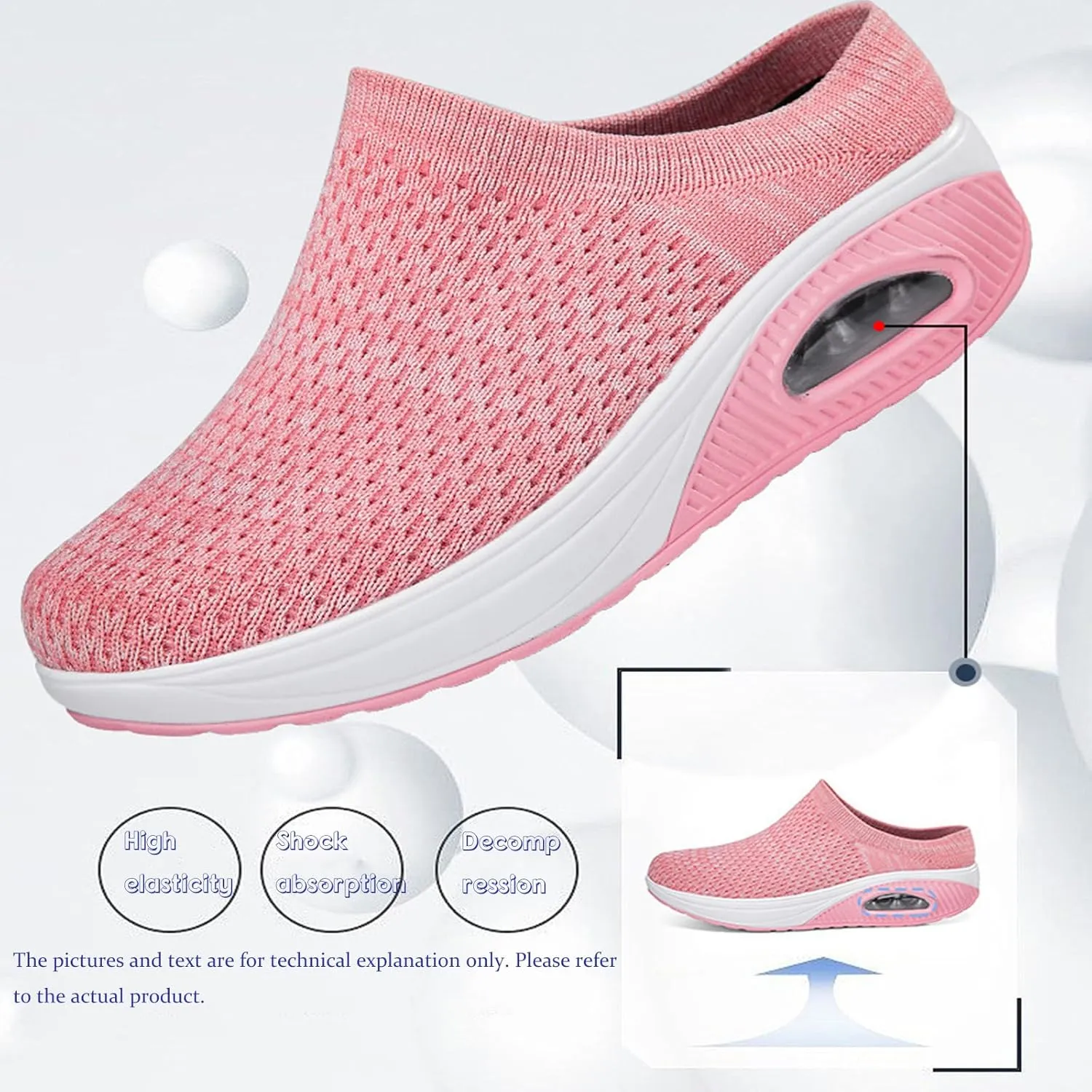Women's Orthopedic Mule Clogs Closed Round Toe Stretch Knitted Platform Comfortable Breathable Air Cushion Walking Sliipers Open Back Wedge Heel Casual Mules Sneaker with Arch Support