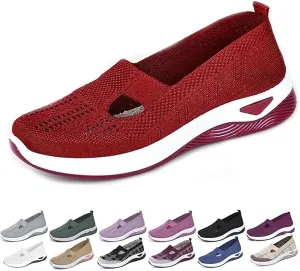Womens Orthopedic Sneakers Slip on Walking Shoes Breathable Soft Woven Non-Slip Shoe Mesh-Comfortable Lightweight Footwear Arch Support