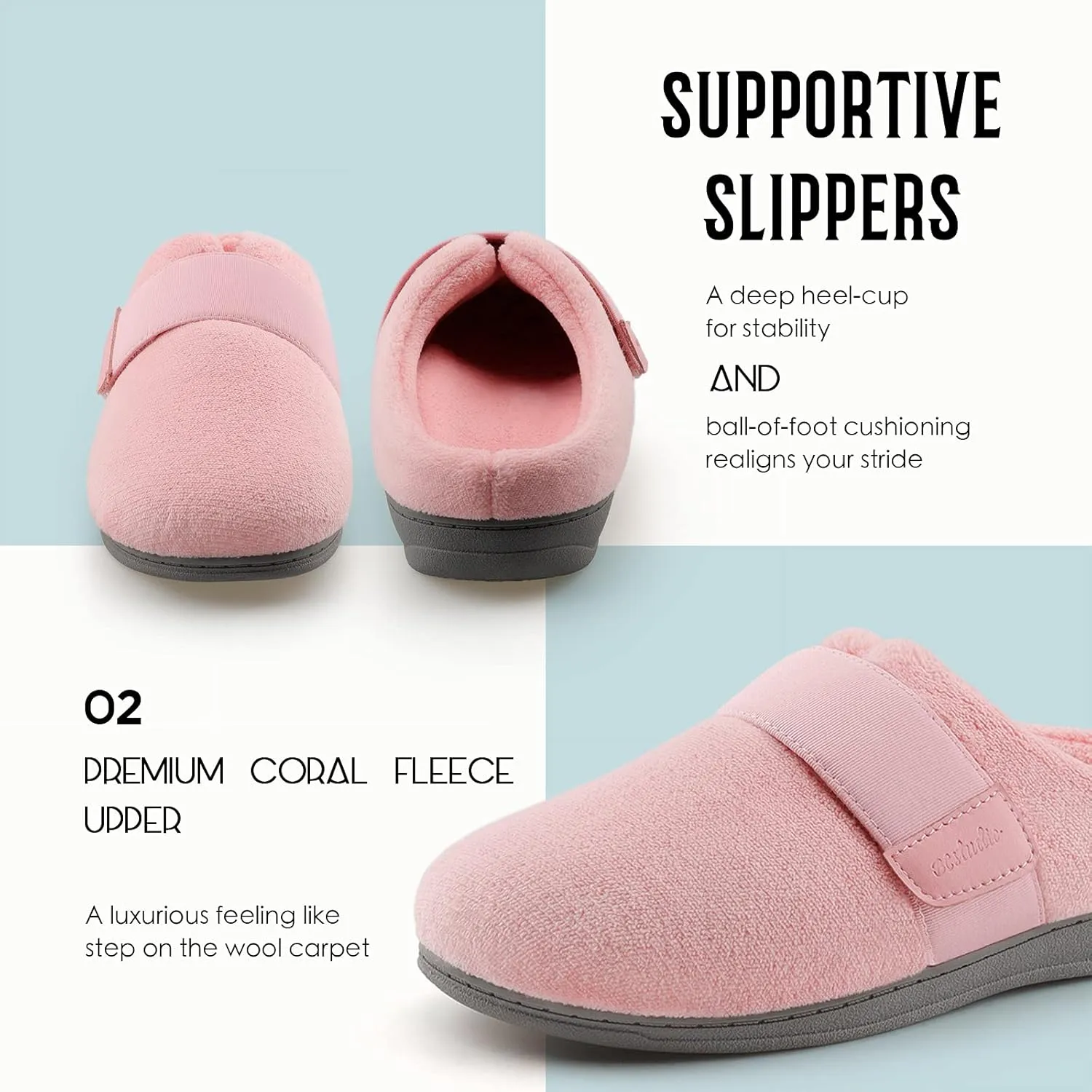 Women’s Orthotic House Slippers with Arch Support Adjustable Fuzzy Ladies Shoes