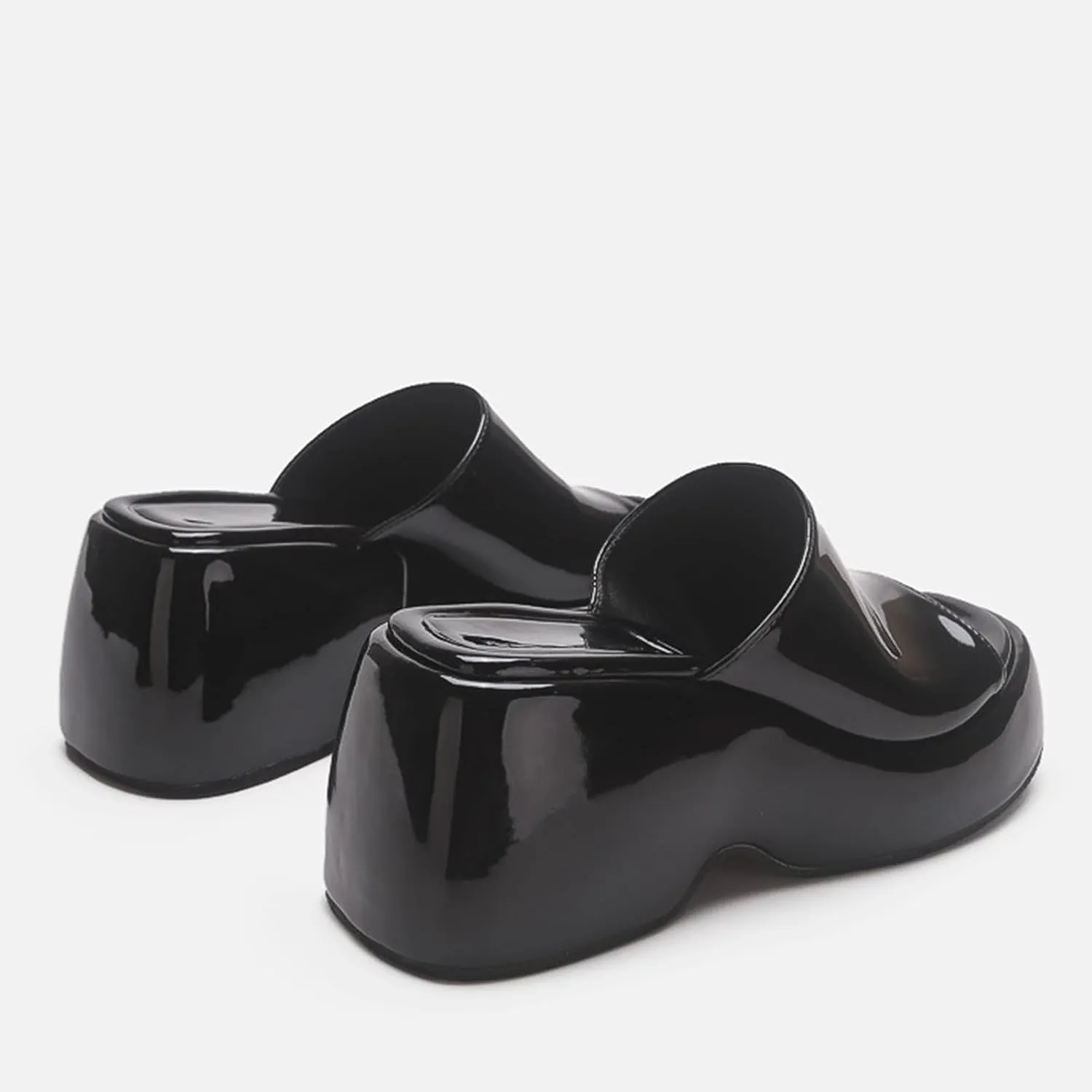 Women's Patent Leather Platform Wedge Sandals with Memory Foam Fish Mouth Open Toe Slip-On Height Increase Non-Slip Slides Sandals for Daily Casual Walking Beach