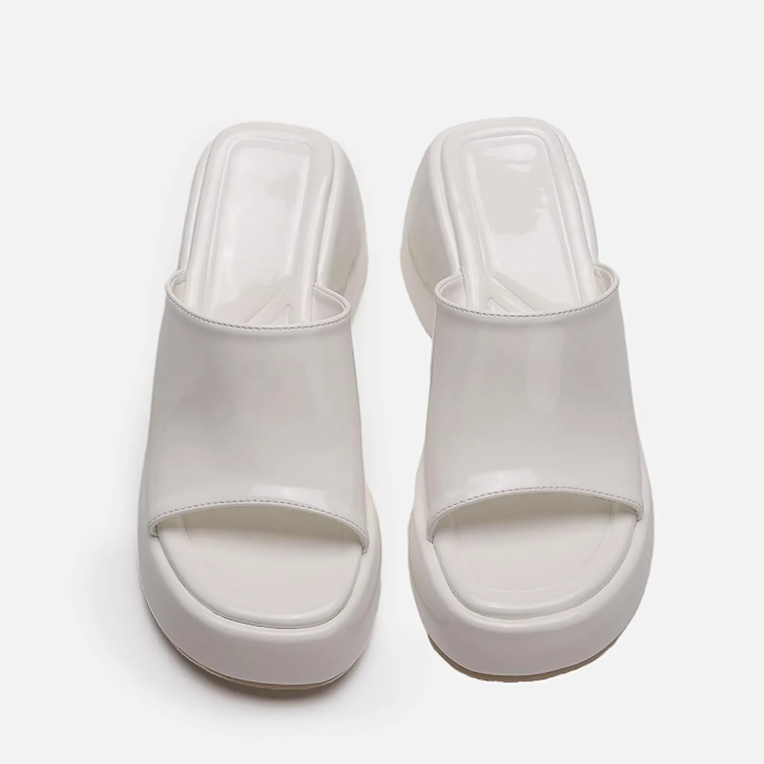 Women's Patent Leather Platform Wedge Sandals with Memory Foam Fish Mouth Open Toe Slip-On Height Increase Non-Slip Slides Sandals for Daily Casual Walking Beach