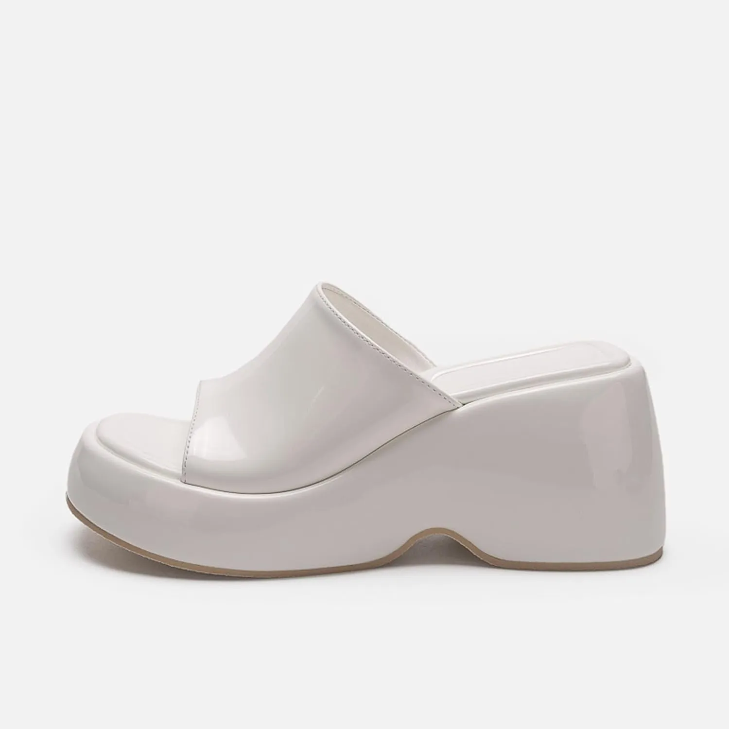 Women's Patent Leather Platform Wedge Sandals with Memory Foam Fish Mouth Open Toe Slip-On Height Increase Non-Slip Slides Sandals for Daily Casual Walking Beach