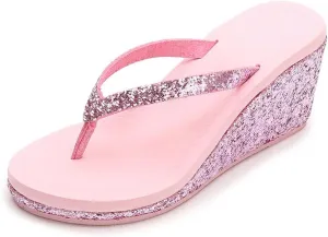 Women's Platform Flip Flops Rhinestone Sandals Wedge Slipper For Summer