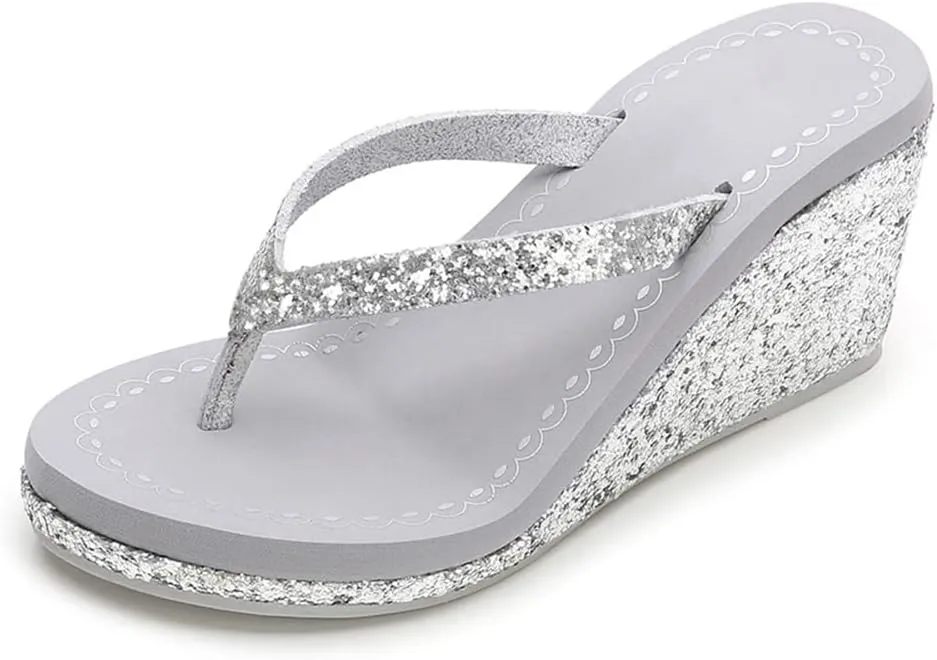 Women's Platform Flip Flops Rhinestone Sandals Wedge Slipper For Summer