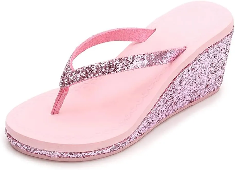 Women's Platform Flip Flops Rhinestone Sandals Wedge Slipper For Summer