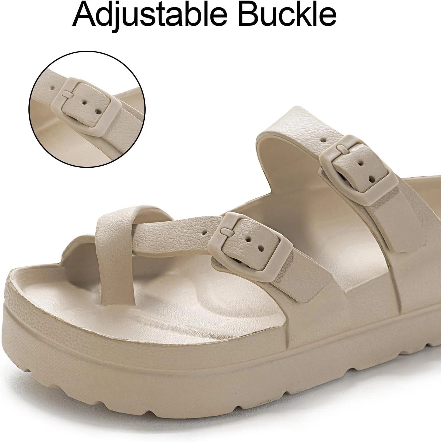 Women's Platform Sandals with Arch Support, Comfort Slides Adjustable Slip On Flat Sandals for Summer Ultra Cushion & Thick Soles