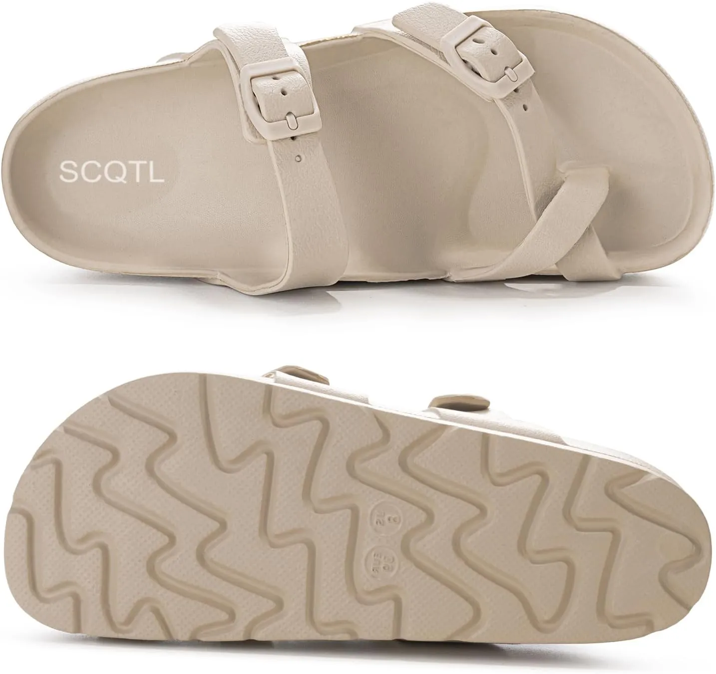 Women's Platform Sandals with Arch Support, Comfort Slides Adjustable Slip On Flat Sandals for Summer Ultra Cushion & Thick Soles