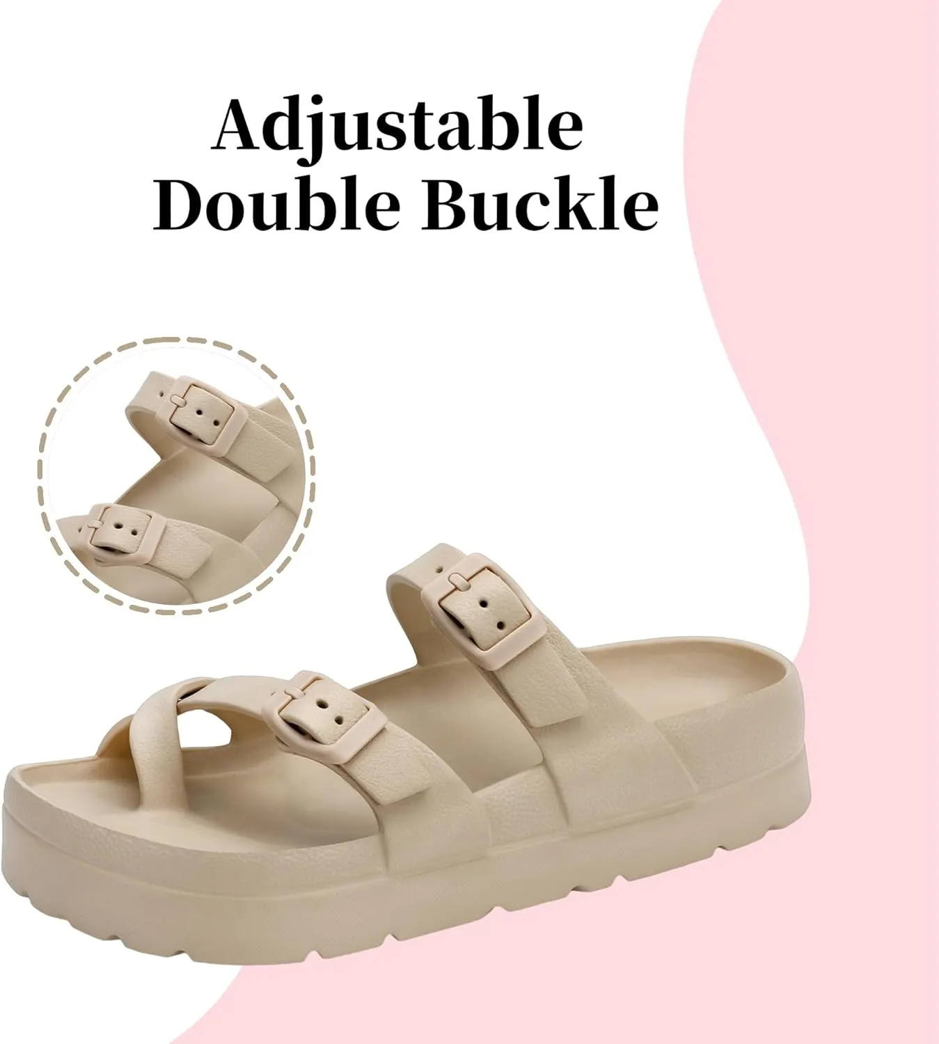 Women's Platform Sandals with Arch Support Comfortable Lightweight Sandals Slipper Adjustable Buckle - Ultra Cushion