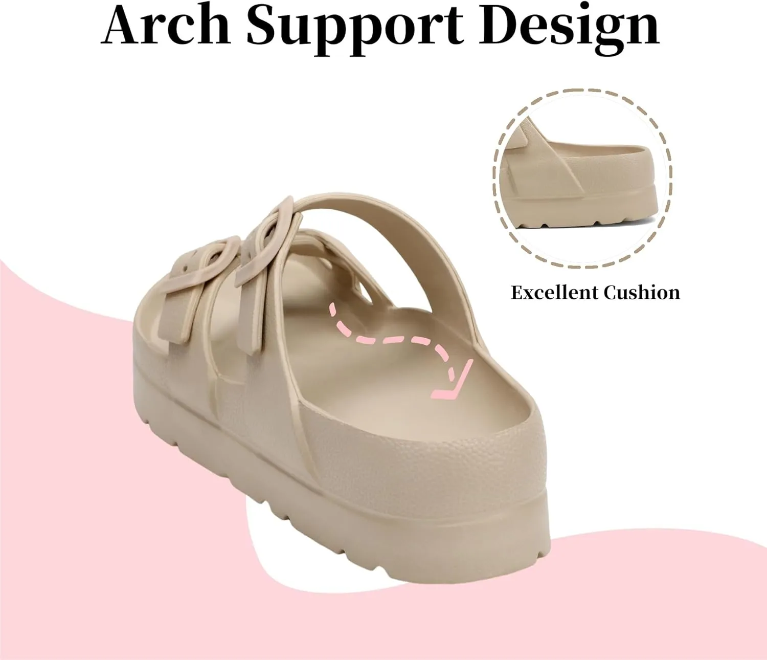 Women's Platform Sandals with Arch Support Comfortable Lightweight Sandals Slipper Adjustable Buckle - Ultra Cushion