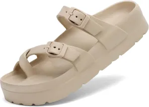 Women's Platform Sandals with Arch Support Comfortable Lightweight Sandals Slipper Adjustable Buckle - Ultra Cushion