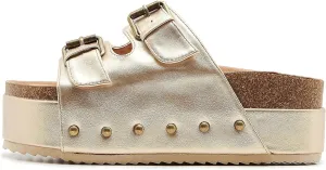 Women's Platform Slide Sandals Comfortable Cork Footbed Studded Clogs Adjustable Buckle Straps Open Toe Flatform Sandal Summer Slipper