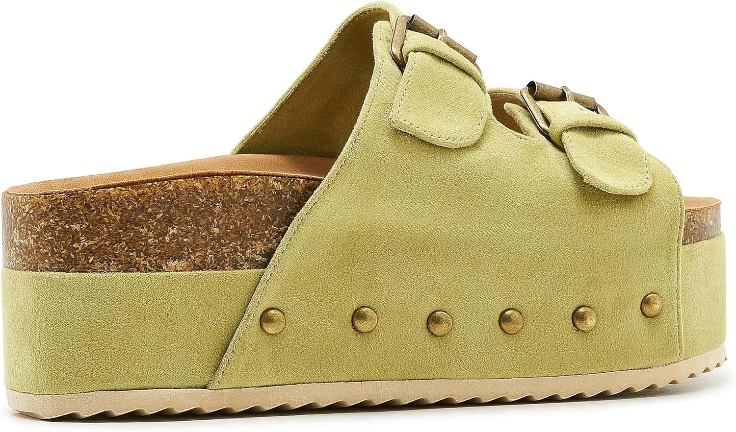 Women's Platform Slide Sandals Comfortable Cork Footbed Studded Clogs Adjustable Buckle Straps Open Toe Flatform Sandal Summer Slipper