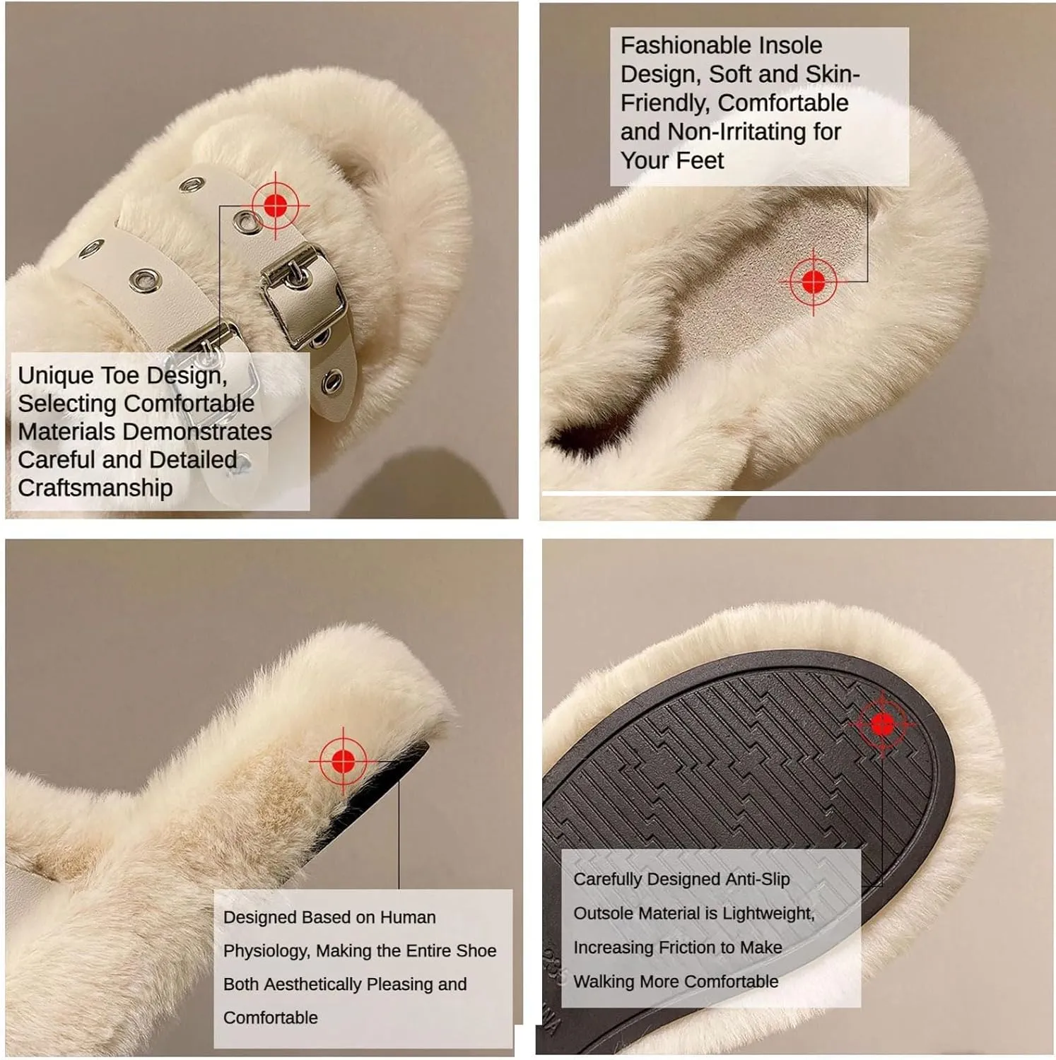 Women's Plush Slippers Warm Cozy Fluffy Soft Bottom Buckle Open Toe Fuzzy Indoor Home Slipper