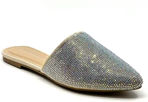 Women's Pointed Toe Mules Slip On Rhinestones Slides Dress Flats Shoe Stolen-S City Classified Nude 11