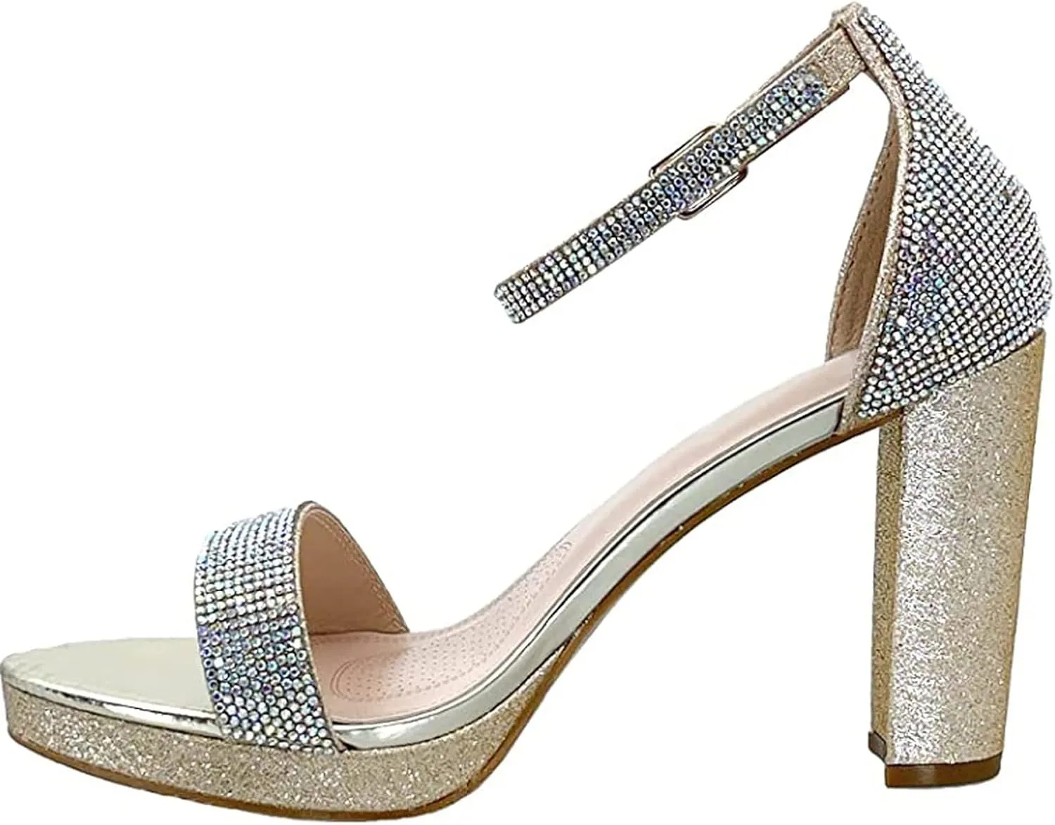 Women's Rhinestone Accent Open Toe Chunky High Heel Low Platform Formal Sandal
