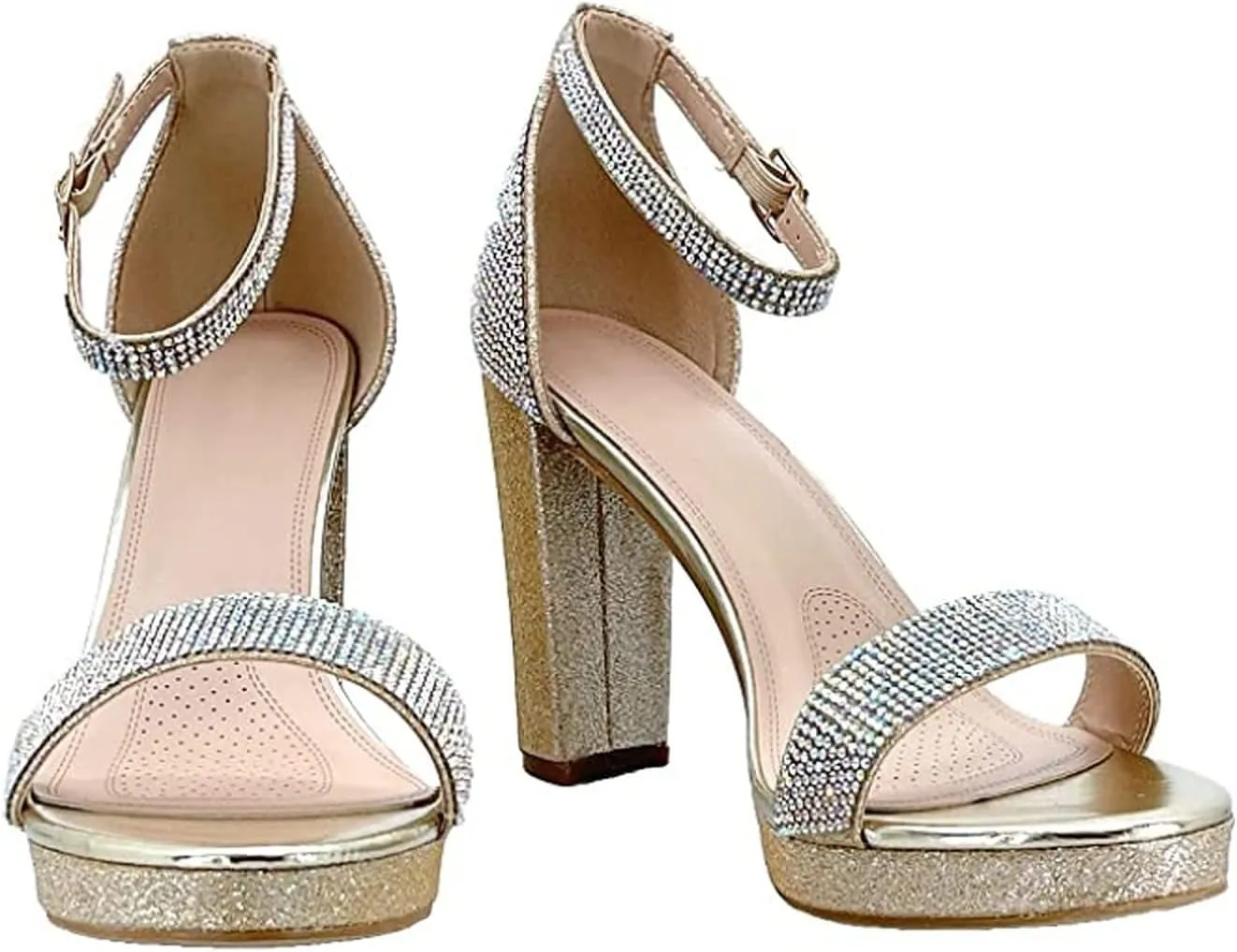 Women's Rhinestone Accent Open Toe Chunky High Heel Low Platform Formal Sandal