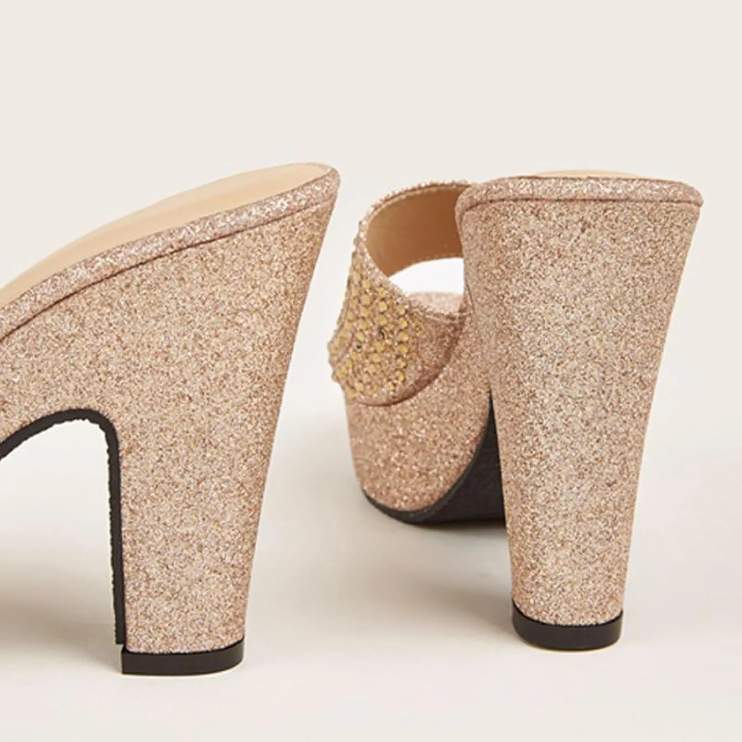 Women's Rhinestones One Strap Chunky Heel Mule Sandals Sexy Pointed Toe Slip On Platform Wedge Fashion Dress Wedding Shoe for Business Party Dating