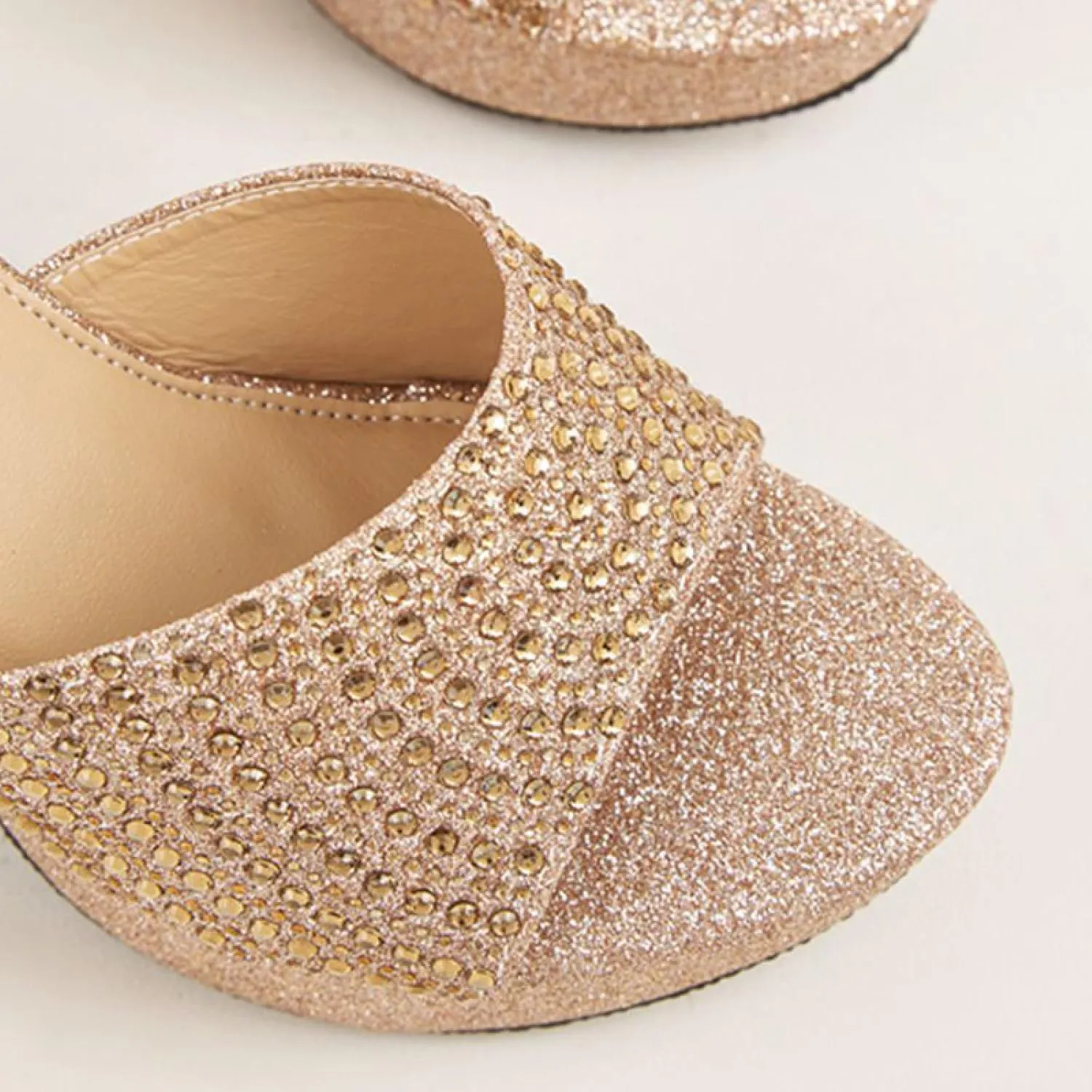 Women's Rhinestones One Strap Chunky Heel Mule Sandals Sexy Pointed Toe Slip On Platform Wedge Fashion Dress Wedding Shoe for Business Party Dating