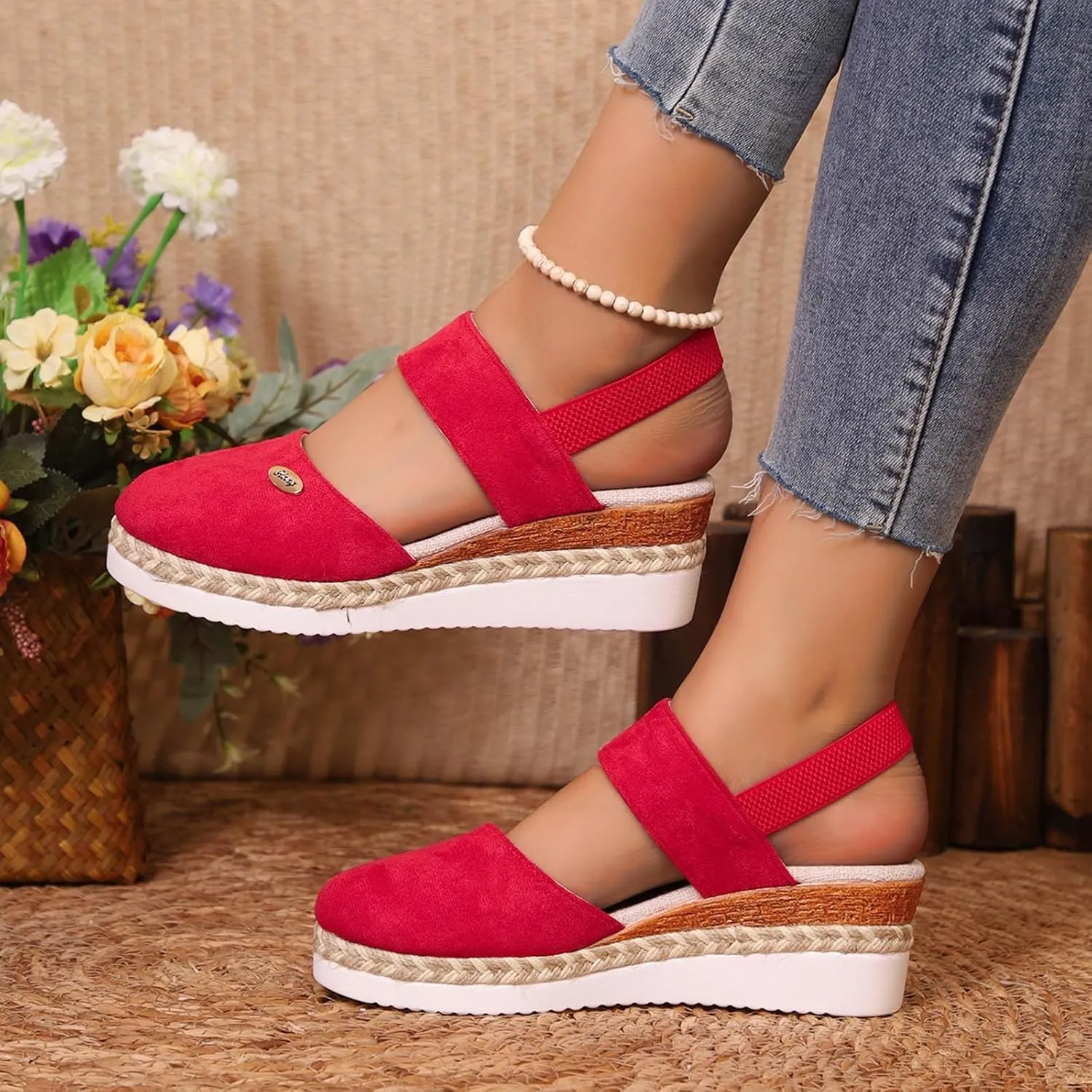 Womens Sandals 2025 Platform Suede Wedges Heel Sandals Slip On Sandals Flatform Closed Toe Beach Sandals