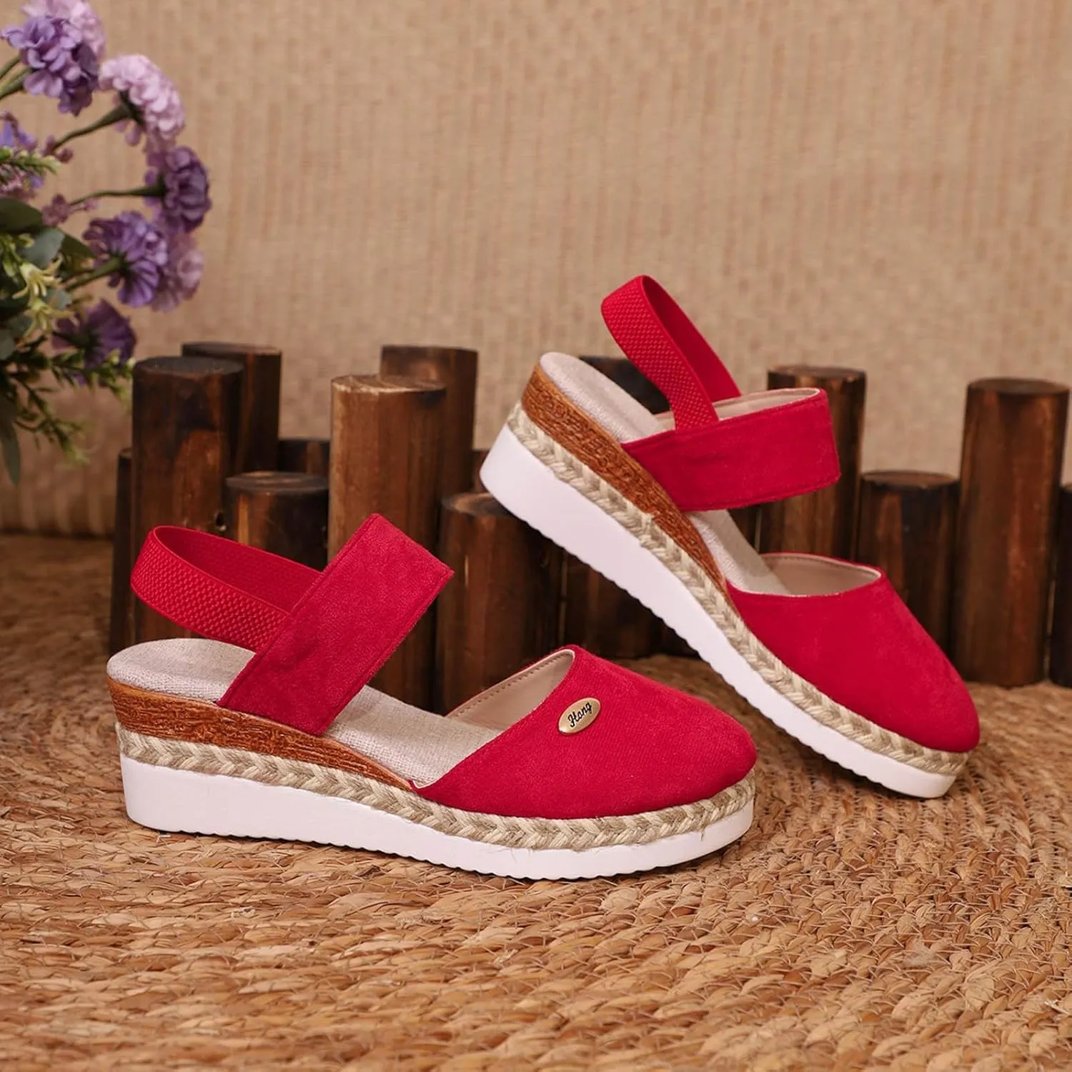 Womens Sandals 2025 Platform Suede Wedges Heel Sandals Slip On Sandals Flatform Closed Toe Beach Sandals