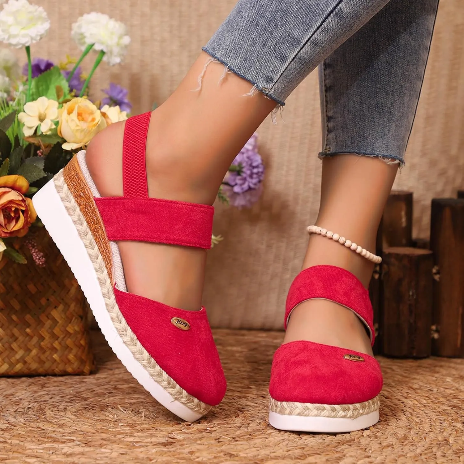 Womens Sandals 2025 Platform Suede Wedges Heel Sandals Slip On Sandals Flatform Closed Toe Beach Sandals