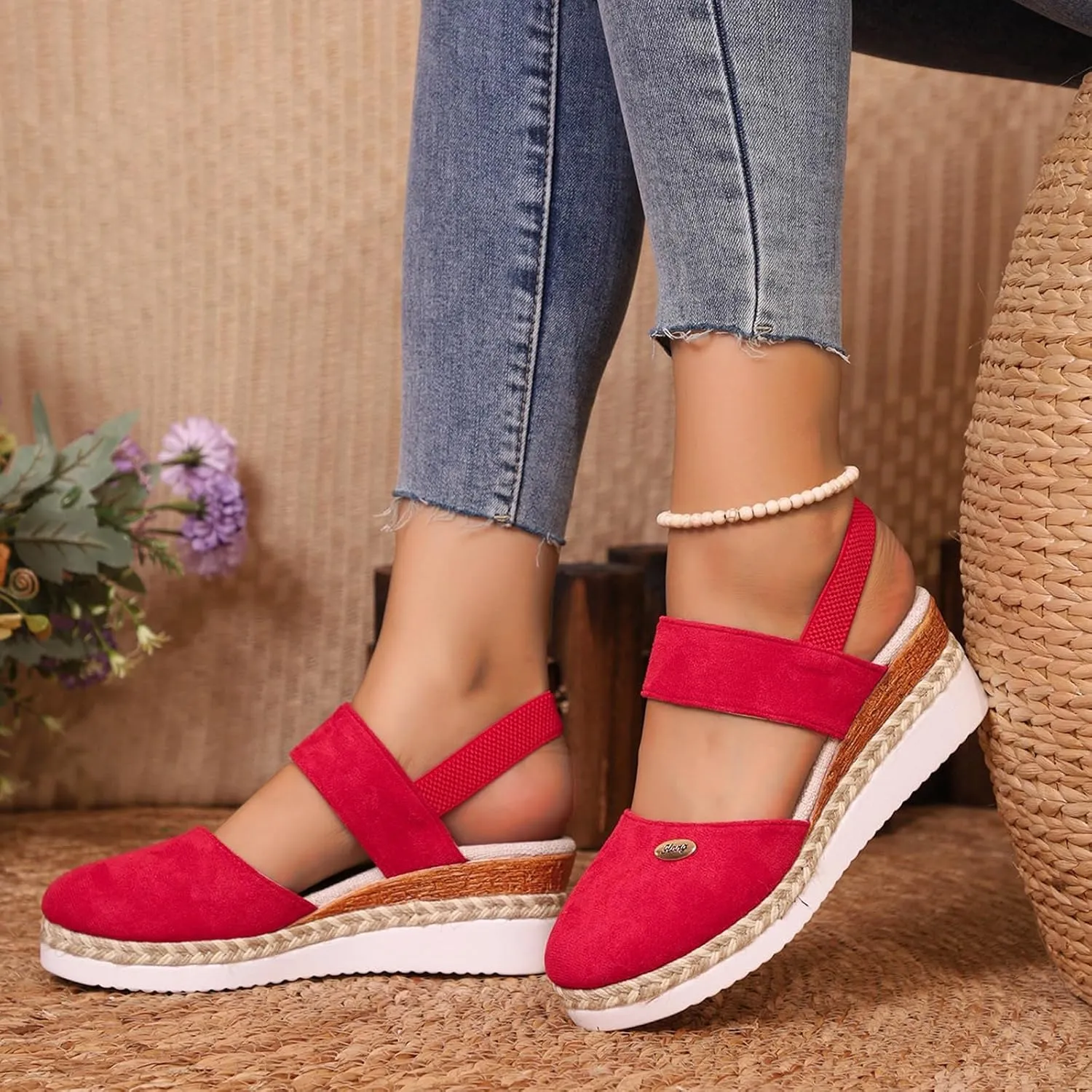 Womens Sandals 2025 Platform Suede Wedges Heel Sandals Slip On Sandals Flatform Closed Toe Beach Sandals