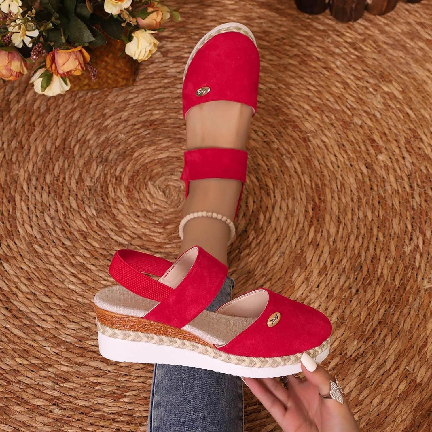 Womens Sandals 2025 Platform Suede Wedges Heel Sandals Slip On Sandals Flatform Closed Toe Beach Sandals