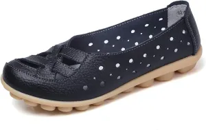 Womens Sandals Fashion Flats Closed Toe Sandals Lightweight Breathable Hollow Out Sandal Comfortable Leather Loafers Cross Walking Flat Shoes Summer Slip-On Shoes