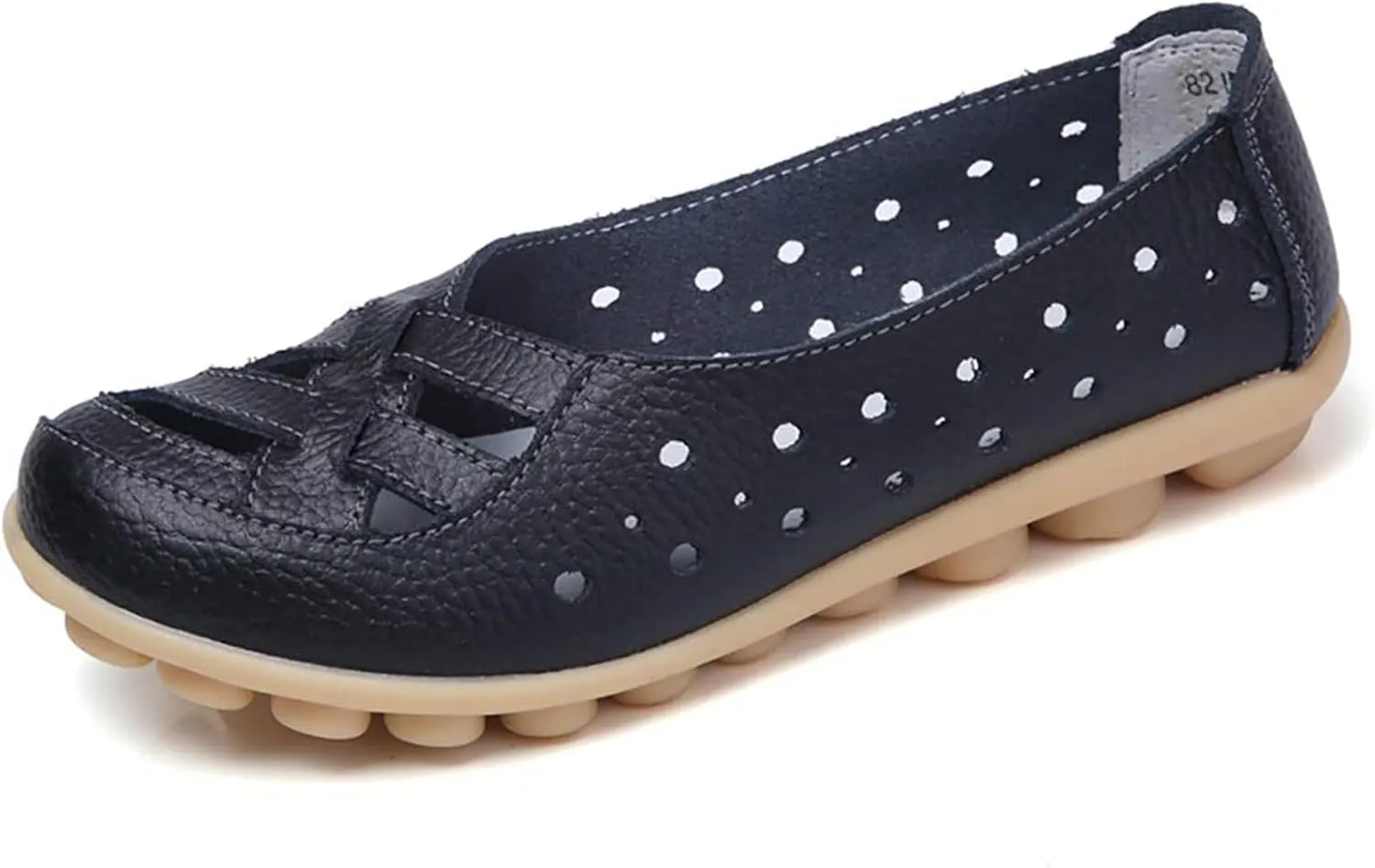 Womens Sandals Fashion Flats Closed Toe Sandals Lightweight Breathable Hollow Out Sandal Comfortable Leather Loafers Cross Walking Flat Shoes Summer Slip-On Shoes