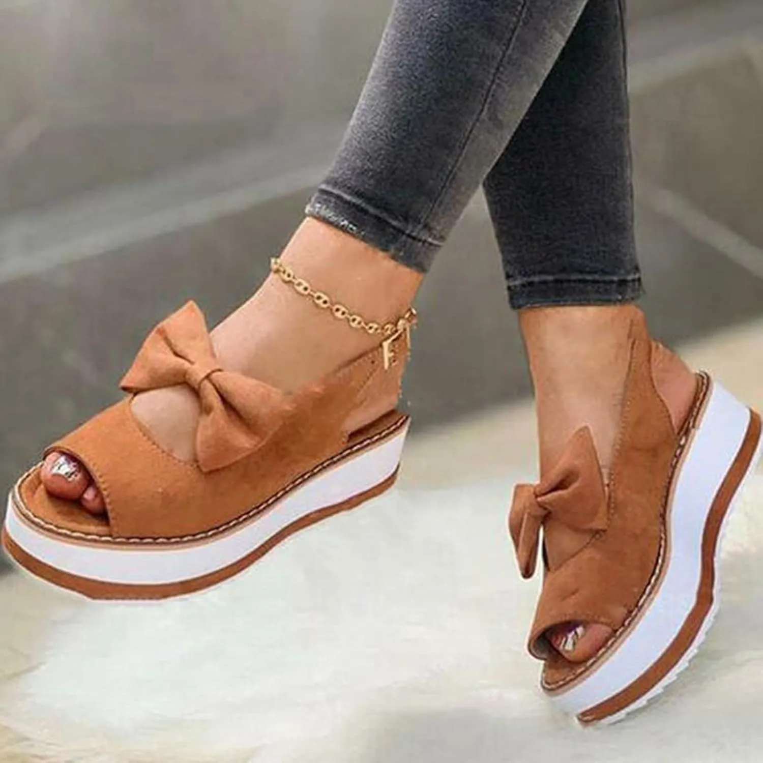 Women's Sandals Wedge Platform Buckle Sandal Summer Beach Front Bow Knot Sandals Summer Open Toe Retro Platform Shoes Beach Shoes,Red,37